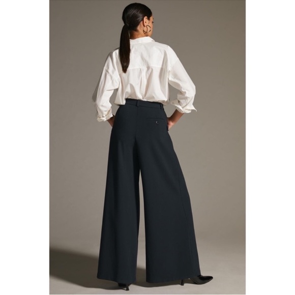ANTHROPOLOGIE Pleated Wide Leg High Rise Trousers Pants Navy Size 4 NWT - Picture 3 of 8